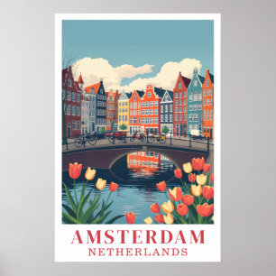 Poster Amsterdã Holanda Bicicletas de Viagem Antigas Arte