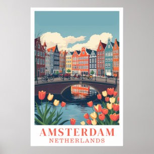 Poster Amsterdã Holanda Bicicletas de Viagem Antigas Arte