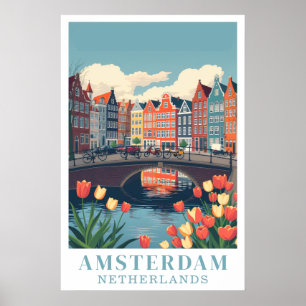 Poster Amsterdã Holanda Bicicletas de Viagem Antigas Arte