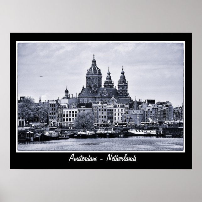 Pôster Amsterdã - Holanda, BW Art (Cartaz) (Frente)