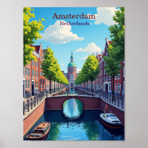 Poster Amsterdã Holanda Ilustração Gouache Viagem