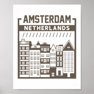 Poster Amsterdã Holanda Paisagem Urbana Vintage