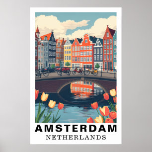 Poster Amsterdã Holanda Viagem Bicicletas Tulipa