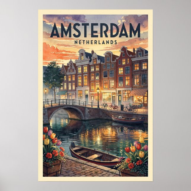 Poster Amsterdã Holanda Viagem Vintage (Frente)