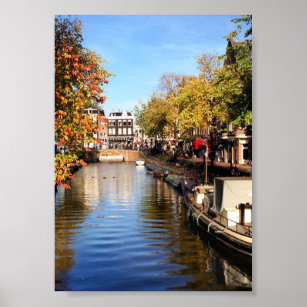Poster Amsterdam Canal Houseboats Late Summer Photo