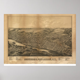 Pôster Amsterdão 1881 & porto Jackson, mapa panorâmico 