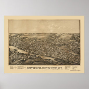 Poster Amsterdão, mapa panorâmico de NY - 1881
