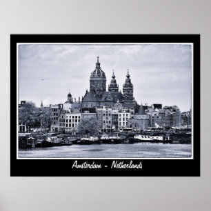 Pôster Amsterdão - Países Baixos, arte de BW (poster)