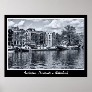 Pôster Amsterdão - Países Baixos, casas flutuantes