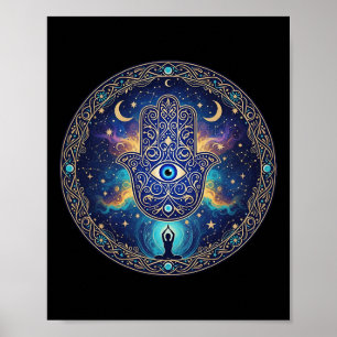 Poster Amuleto de Olhos Maus Proteção Estética Yoga Hamsa