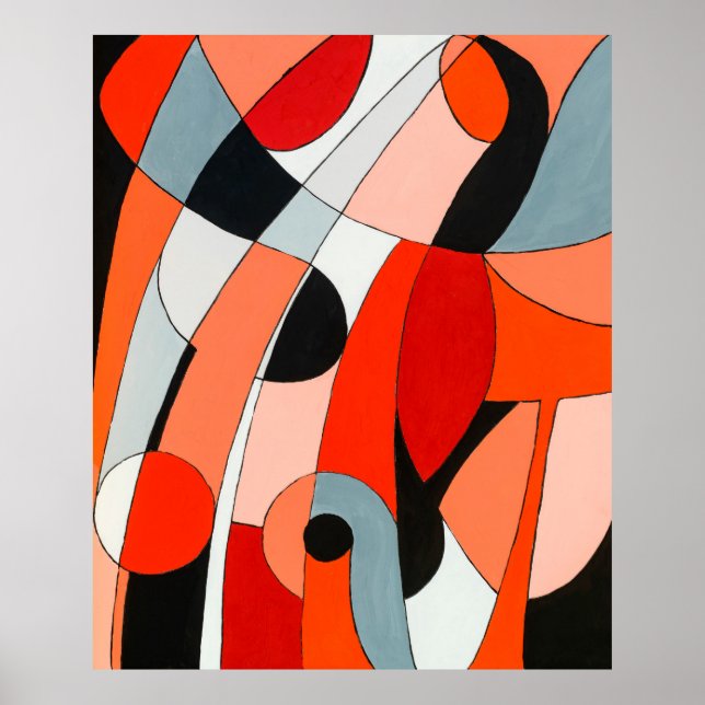 Poster An abstract painting of curved black, white and re (Frente)