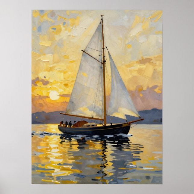 Poster An Impasto Illustration of a Sailboat at Sunset (Frente)
