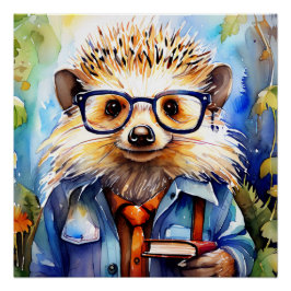 Pôster an intelligent watercolor Hedgehog