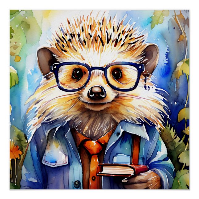 Pôster an intelligent watercolor Hedgehog (Frente)