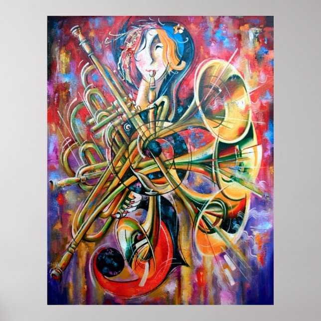 Poster An oil painting on canvas. Music, the girl plays m (Frente)