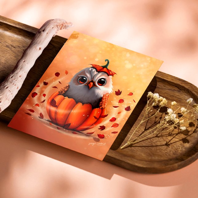Pôster An Owl's Echo: Autumn's Guardian (Stylized preview of the poster A perfect enchanting touch for your cozy home decor.)