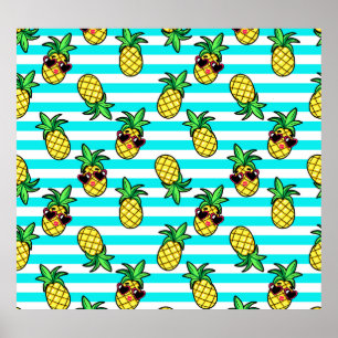 Poster Ananases Tropicais: Padrão de óculos Solares Retro