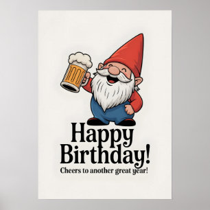 Poster Anão "Feliz Aniversário" Levantando uma Cerveja