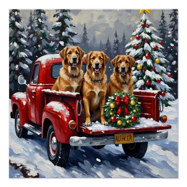 Pôster Anatolian Shepherd Dog Christmas Red Truck Holiday (Frente)