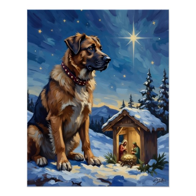 Pôster Anatolian Shepherd Dog Guarding Nativity Scene (Frente)