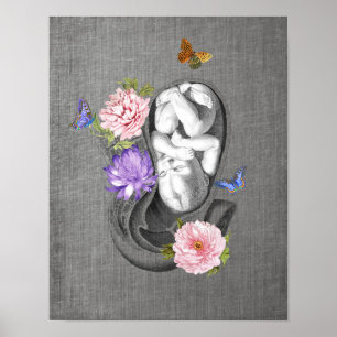 Poster Anatomia OBGYN Arte Floral Mulher do Bebê Decor Im