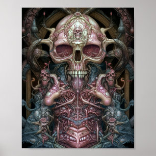 Poster Anatomia surreal Crânio horroroso arte SciFi
