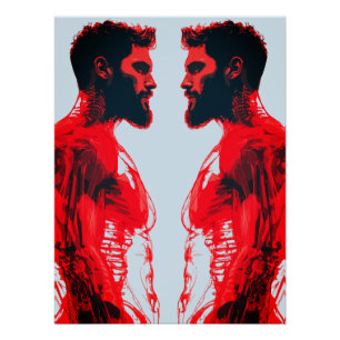 Pôster Anatomia Vermelha - Estudo do Músculo Humano Abstr