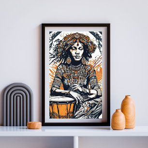 Poster Ancestral Beat - Calma Drummer Tribal Grace III