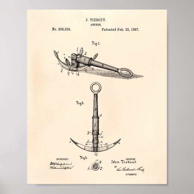 Poster Anchor 1902 Patent Art Old Peper (Frente)