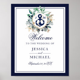 Poster Anchor Monograma Greenery Wreath Wedding Welcome