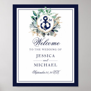 Poster Anchor Monograma Greenery Wreath Wedding Welcome