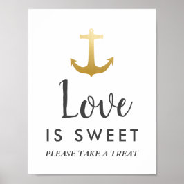 Poster Anchor Náutico Faux Gold Foil | Sinal de casamento