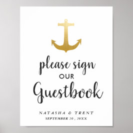 Poster Anchor Náutico Faux Gold Foil | Sinal de casamento