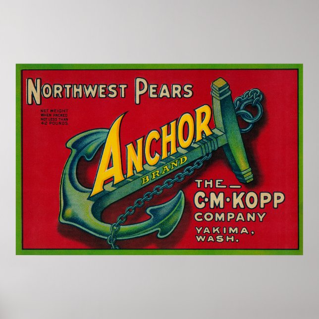 Poster Anchor Pear Crate LabelYakima, WA (Frente)