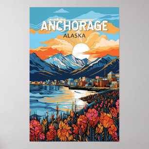 Poster Anchorage Alaska Viagem Art Vintage
