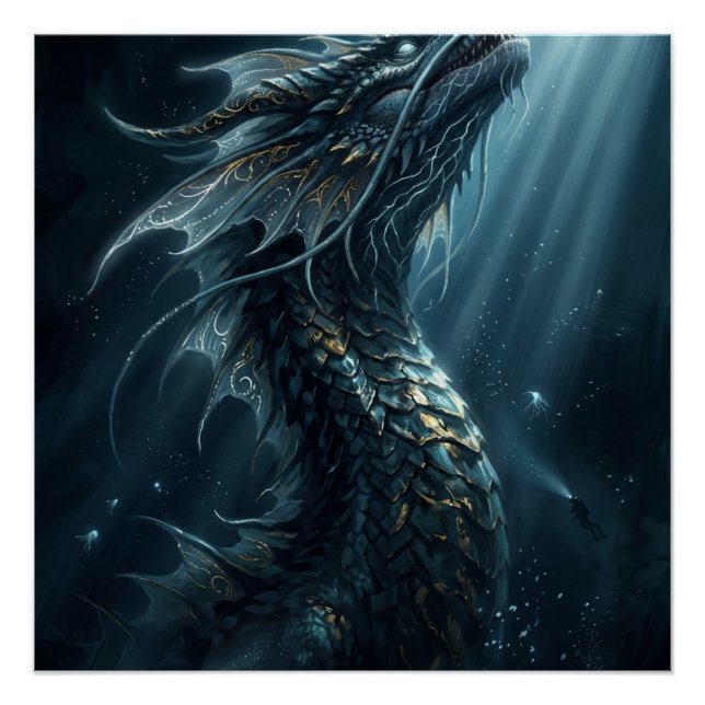 Pôster Ancient Bioluminescent Sea Dragon - Mythical Deep  (Frente)