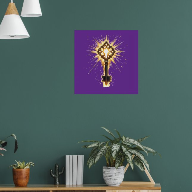 Poster Ancient Fantasy Key with Magical Light – Radiant E (Sala de Estar 1)