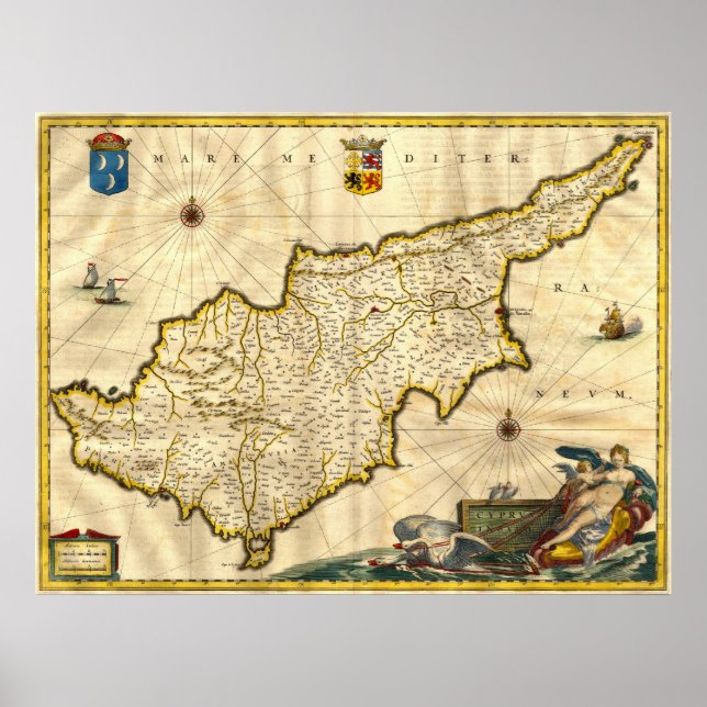 Pôster Ancient Map of Cyprus (Frente)