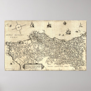 Pôster Ancient Map of Portugal