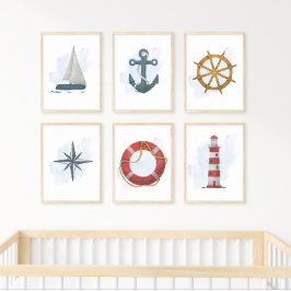 Poster Âncora Azul Branca Tema Náutico Oceano