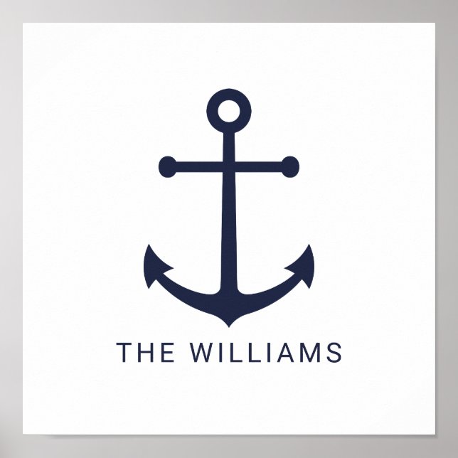 Poster Âncora Azul do Marinho Náutico e Nome Personalizad (Frente)