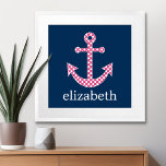 Poster Âncora de Bolinhas rosa-claro com nome personaliza<br><div class="desc">Um design elegante e moderno com pontos e cores de pré-disquete mais uma área para adicionar seu nome ou monograma.</div>