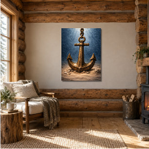 Poster Âncora de Bronze Submersa no Oceano