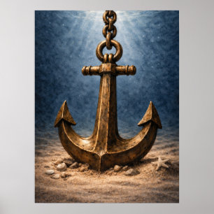 Poster Âncora de Bronze Submersa no Oceano