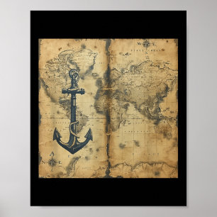 Poster Âncora de velho barco de pirata náutico vintage ma