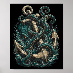 Poster âncora Kraken monstro marinho tentáculos