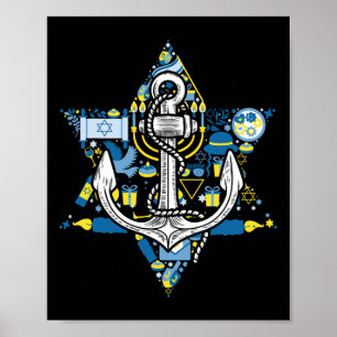 Poster Âncora Menorá Estrela Hanukkah Embarcação Vela Cha