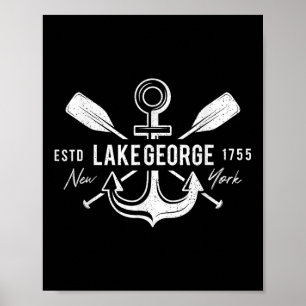 Poster Âncora Náutica Vintage Cruz Remos Lake George Nova