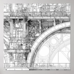 Poster Andaimaria Intrincada Steampunk Arte Linear Técnic