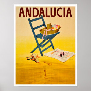 Poster Andalucia Beach, Espanha, chapéu de verão na cadei